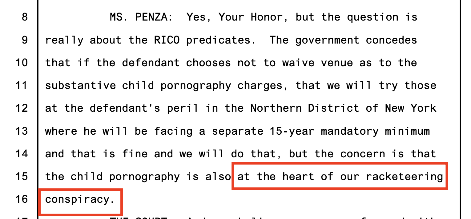 Pretrial transcript, March 18, 2019 — prosecution describes the child-pornography charges as 'at the heart' of the case